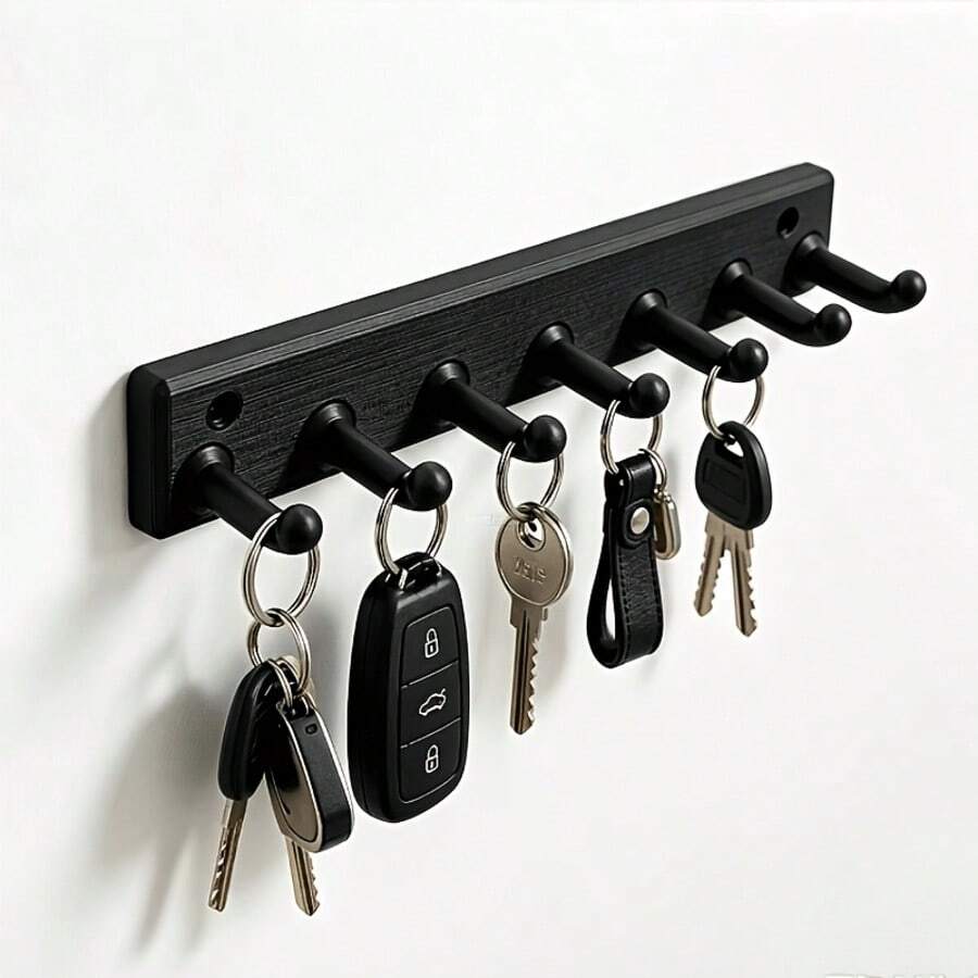 1pc 7-Hook Wall Mounted Key Rack, Sturdy Home Entryway Key Storage Organizer, Multi-Functional Wall Key Holder, Entrance Door Key Hook, Key Bag Small Item Hanging Rack, Space-Saving Home Storage Accessory, Ideal Christmas Gift - View 1