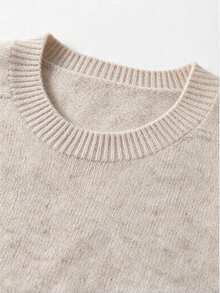 HEYMINI Sweater Wol Wanita Kerah Bulat Musim Gugur/Dingin, Longgar, Kasual, Lapisan Dasar Rajut Musim Dingin Warna Polos, Sweater 100% Wol, Untuk Perjalanan Sehari-hari, Atasan untuk Jalan-jalan - Vanilla Oat - View 9