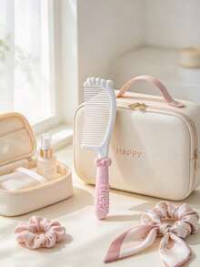 1pc Pastel Style Plastic Hand Hair Comb, Long Handle Design With Embossed Letter Prints, Smooth Teeth For Tangle-Free Hair Styling, Portable Hairdressing Comb For Daily Hair Care, Bathroom Vanity, Travel And Salon Use - Multicolor - View 3