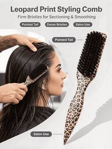 1pc Leopard Print Edge Control Hair Brush, Women's, Smooth Back Comb, For Flyaways, Hairline Styling Comb, Suitable For Smooth Ponytail, Bun And Updo, Pointed Tail Handle For Easy Sectioning, Unisex, Recommended As Halloween Gift, Christmas Gift - A - View 2