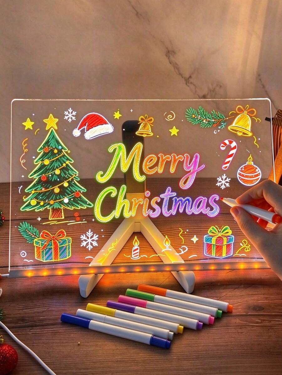 Glowing Acrylic Drawing Board, LED Light-Up Writing Board With Stand, Reusable Erasable Children's Drawing Tablet, DIY Doodle Message Board, Suitable For School Classroom And Parent-Child Activities, Birthday Christmas Decoration, Holiday Gift For Boys And Girls, Desktop Decor