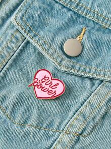 Popjeli 1pc Women's New Heart-Shaped English Letter Alloy Brooch, Minimalist Style, Suitable For Clothing/Bag Decoration - Pink - View 1