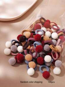 10/20/30/50/100pcs Colorful Coffee Brown Korean Style Small Pom Pom Hair Ties For Women Ponytail Braiding Towel Hair Rings Cute Cartoon Holiday Performance Hair Accessories - Multicolor - View 11