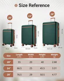 Suitcase Cabin Size Carry On 20 24 28 Inch 3 Piece Set Hard Shell Lightweight Spinner Wheels Combination Lock Telescopic Handle Travel Luggage - Dark Green - View 8