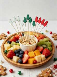 100/50/10pcs Cute Three-Color Christmas Tree Bamboo Fruit Picks, Cocktail Picks, Fun Food Picks For Parties, Bento, Desserts, Cake Decoration, Can Be Used As Cocktail Picks, Cake Forks, Skewers, Toothpicks, Suitable For Christmas Party Fruit Appetizers, Sandwiches And Bar Decor - View 4