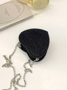 Girls Rhinestone Heart Chain Crossbody Bag, Sweet Party Mini Heart-Shaped Accessory Bag - B - View 5