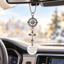 Custom Multi Charm Christmas Ornaments, Personalized Text Pendant With Angel Wings, Car Hanging Ornament, Compass & Cross Designs, Vintage Silvery Christmas Tree Decorations, Customized Bag Charm & Wall Hanging Decor, Customizable Holiday Gift - Multicolor - View 6