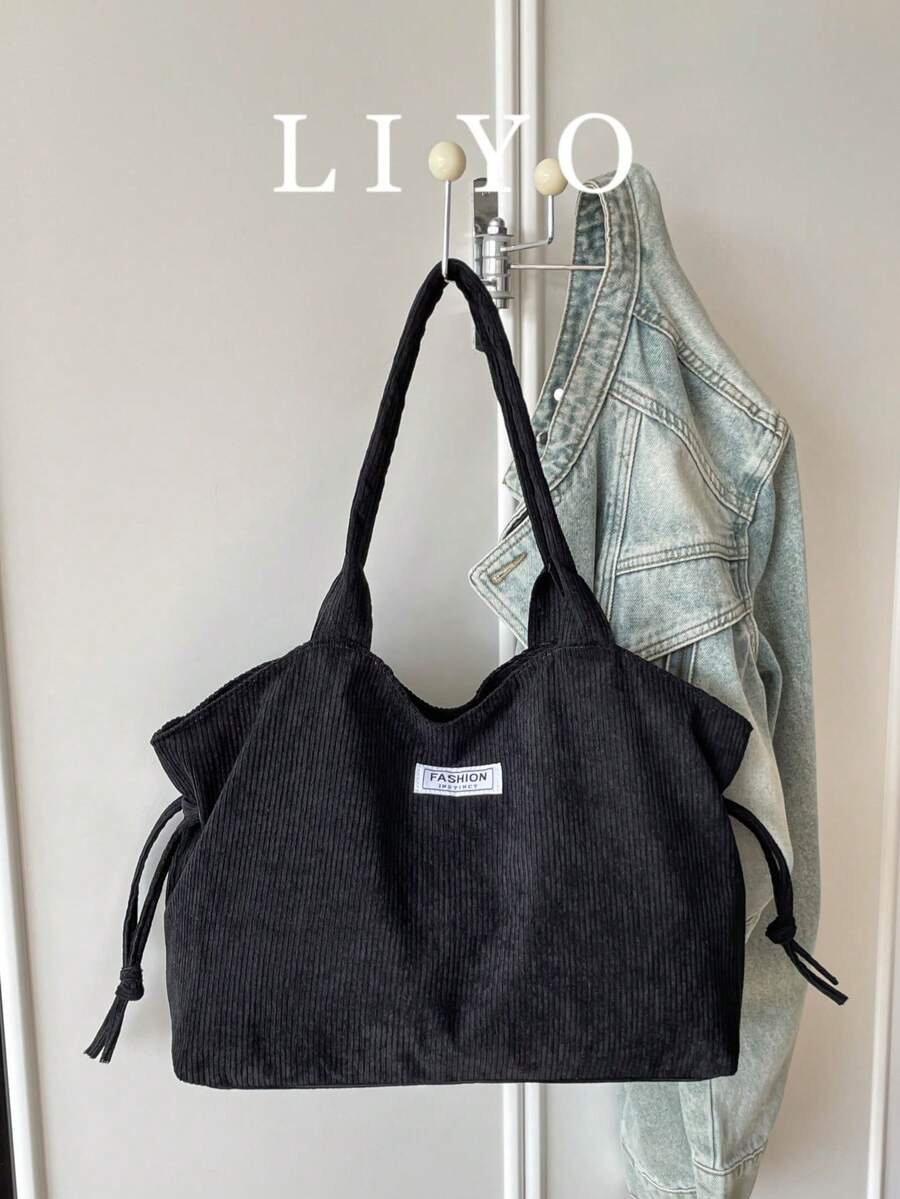 New Large Capacity Women's Shoulder Bag, Versatile Commuter Corduroy Tote Bag