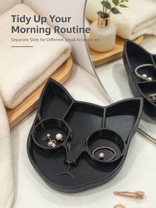 Creative Cat Head Jewelry Storage Tray, Cool Black Glasses Cat Shaped Compartment Organizer, Vanity Ring & Earring Storage Tray, Desktop Small Item Holder, Bathroom Tray, Multi-Functional Storage Dish, Home Decor Ornament, Fun Holiday Gift - Black - View 10