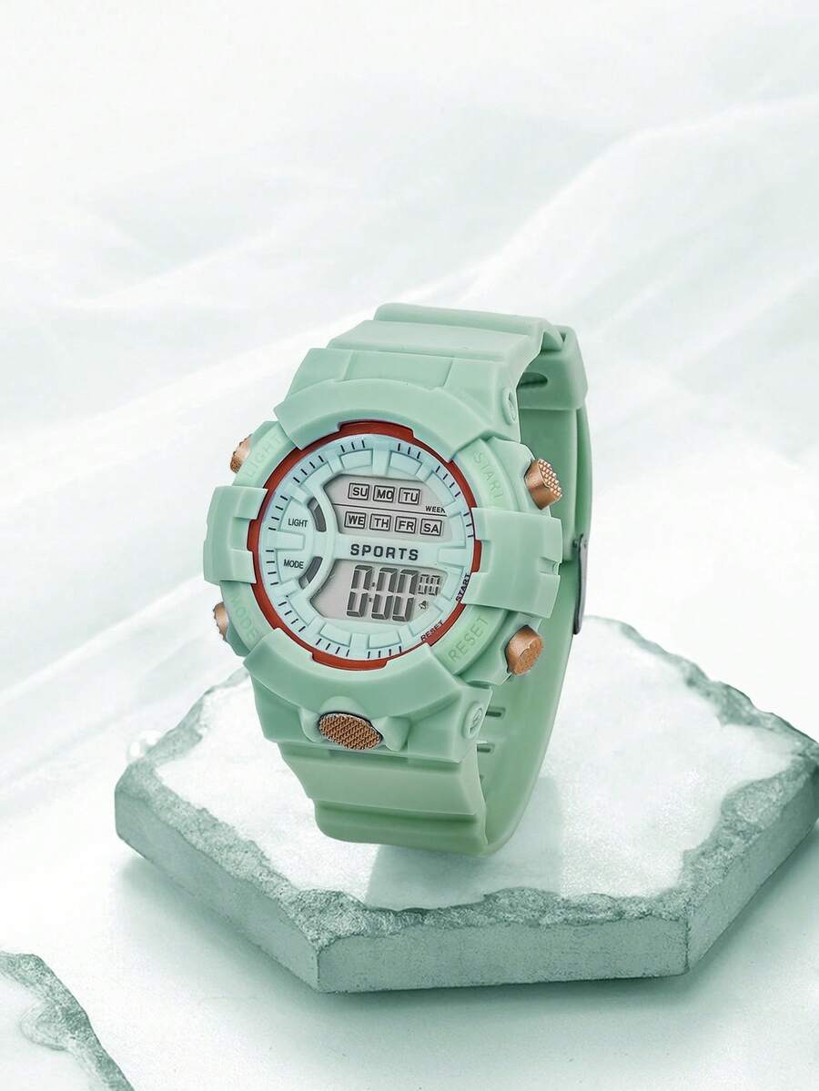 TOMI Reloj electrónico deportivo multifunción para niños, pantalla digital luminosa de color contrastante, semana, alarma, temporizador, reloj de pulsera de silicona para estudiantes de primaria y secundaria para uso al aire libre - Verde - Ver 1