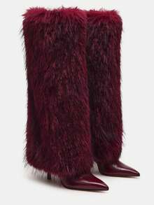 Niche Design Thin Heel Knight Boots New Matte Leather Straight Leg Knee-High Boots Women - Burgundy - View 9