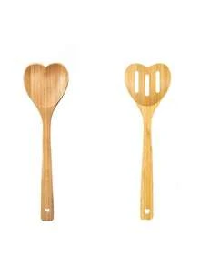 1/3pcs Bamboo Wooden Kitchen Utensils, Heart-Shaped Bamboo Wooden Spoons, Hollow Bamboo Wooden Spoons, Heart-Shaped Spatula, Kitchen Stirring Spoon, Suitable For Cooking, Baking, Kitchen Cooking Tools - Mustard Yellow - View 9