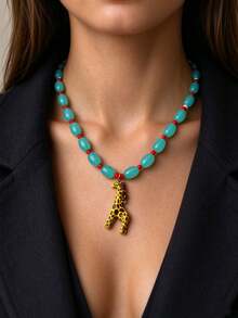 Giraffe Pendant Necklace Colorful Beaded Enamel Charm Quirky Fun Jewelry - Deer - View 1