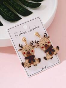 1 Pair Christmas Shiny Reindeer Print Design Women's Fashion Earrings, Suitable For Holiday Party Wear And Gift Giving - Multicolor - View 3