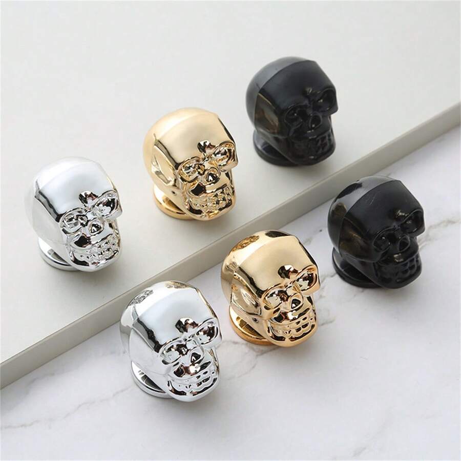 Tay nắm ngăn kéo hình đầu lâu chạm khắc, đồ chơi fidget sáng tạo, trang trí Halloween mạ điện hình đầu lâu người và đầu ma - nhiều màu - Xem 1