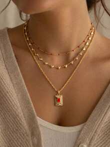1 Set 3pcs Minimalist Exquisite Niche Design 3D Small Heart Patchwork Chain Envelope Pendant Necklace Set, Suitable For Women's Daily, Vacation And Party Wear - Gold - View 2
