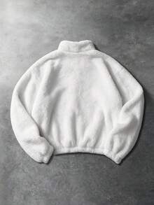 Lurzo Boys' Y2K Thick Fleece Zip-Up Cardigan Jacket, Star Embroidery + Faux Pocket Design, Warm For Autumn/Winter, Suitable For Outdoor Wear - White - View 4