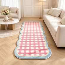1 Stück Macaron Rosa & Weiß karierter langer Streifen Teppich, weicher Schlafzimmer Teppich, Heimdekoration Matte, dekorativer Teppich, Schlafzimmer Dekoration, kleiner Teppich, Teppich, Heimdekoration, Wohnzimmer Teppich, Wohnzimmer kleiner Teppich, Schlafzimmer Teppich, Wohnzimmer Heimdekoration, Outdoor Teppich, waschbarer Teppich - Verschiedenfarbig - Übersicht 4