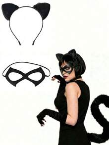 Cat Mask, Masquerade Mask, Face Mask, Cat Cosplay Accessory, Cat Themed Costume Accessory, Women's Dress Up Accessory, Suitable For 1920s Vintage Style, Carnival, Renaissance Fair, Halloween, Medieval Style, Gothic Style Accessory, Cat Ears, Holiday Costume, Renaissance Theme Accessory, Renaissance Style Headband - Multicolor - View 3