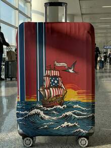 1pc Sunset, Coconut Trees Print Luggage Cover, Fits 18-32 Inch Suitcases. Stretchable, Scratch-Proof & Dustproof, Stylish Decoration For Luggage. - Multicolor - View 12