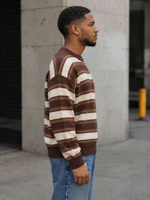 BLACKTOEXIT Men's Autumn/Winter Streetwear Knit Sweater, Casual Lazy Loose Fit Drop Shoulder Crew Neck Pullover - Brown - View 3
