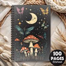 Vintage Mushroom And Butterfly Starry Sky Art A5 Spiral Notebook, Black Spiral, 50 Sheets 100 Pages, For Student Classroom Notes, Office Meeting Records, Portable Diary And Planner Notebook - One Book (50 Pages, 100 Pages) - View 3