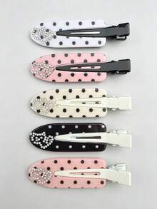 5pcs Colorful Cute Sweet Polka Dot Heart Fashion Minimalist Women's Hair Clips, Suitable For Date/Music Festival/Campus - Multicolor - View 6