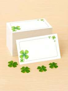 100pcs Lucky Four Leaf Clover Corner Print Blank Greeting Cards, Watercolor Shamrock Design Writeable Paper Cards, Thin Green Border Blank Cards For Handwritten Messages & Gift Favors - View 5