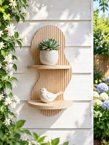 Bohemian Arch Wall Shelf, Double-Layer Hanging Wooden Storage Rack, Mid-Century Modern Wall Decor, Rustic Brown Living Room Bedroom Plant Display Shelf, Suitable For Outdoor Entryway Decoration - View 2