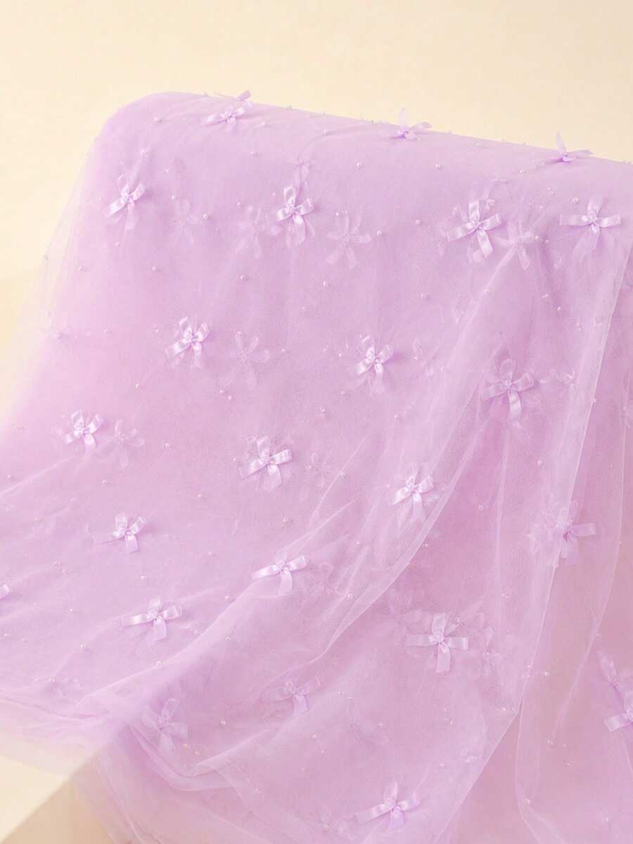 1件 3D蝴蝶結珍珠網布，婚紗公主禮服面紗背景布，手工DIY面料 - 紫色 - 查看 1