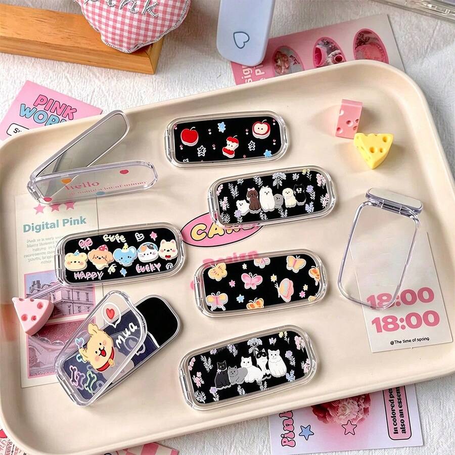 Cartoon Cute Animal Cat Paw Adhesive Makeup Mirror Phone Stand, Horizontal & Vertical Foldable Mirror, Compact Portable Desktop Support For Watching Videos, Back-Mounted Slouchy Mirror - Multicolor - View 1