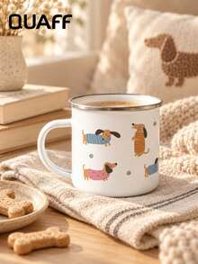 1pc Unisex Enamel Mug, Cute Dachshund And Tennis Ball Pattern Design, Fresh Healing Style Coffee Cup Tea Cup, Suitable For Home Office Camping Daily Use, Birthday Christmas Dog Lover Gift - Multicolor - View 1