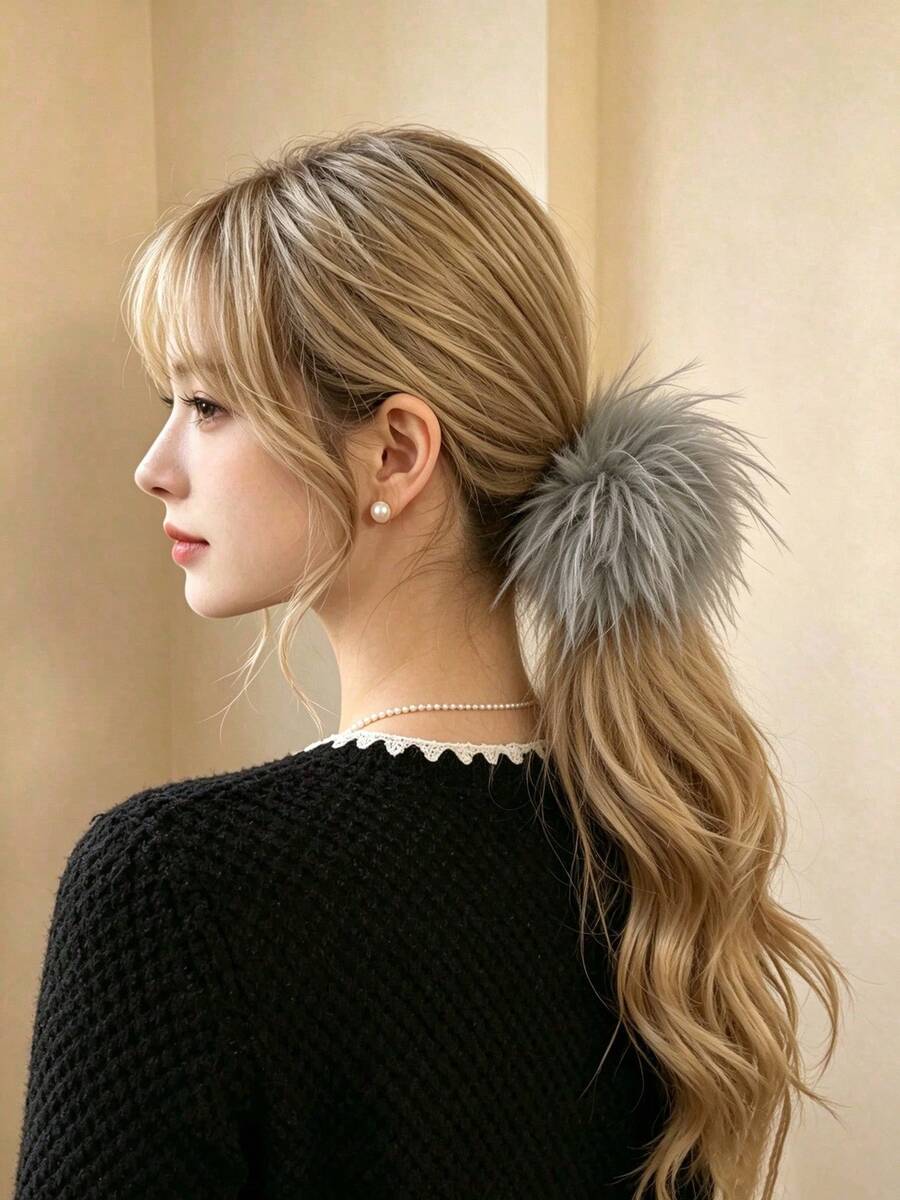 Fluffy Faux Feather Hair Scrunchie, Soft Hair Tie, Suitable For High Ponytail, Elegant Daily Women's Hair Accessory, Multiple Colors Available