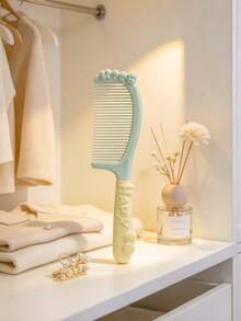 1pc Pastel Style Plastic Hand Hair Comb, Long Handle Design With Embossed Letter Prints, Smooth Teeth For Tangle-Free Hair Styling, Portable Hairdressing Comb For Daily Hair Care, Bathroom Vanity, Travel And Salon Use - Multicolor - View 4