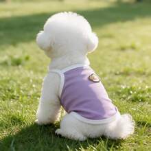 Kamisol Rajut Bergaris Bordir Kepala Anak Anjing yang Menggemaskan untuk Hewan Peliharaan, Atasan Anjing Kucing Tanpa Lengan yang Bernapas untuk Musim Panas - Purple - View 3