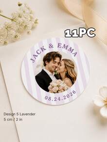 11/20/40pc Personalized Custom Round Photo Text Sticker,Custom Names Date,Wedding Gift,Bride Groom Couples,Favor Bags,Gift Boxes Envelope Decoration - Multicolor - View 13
