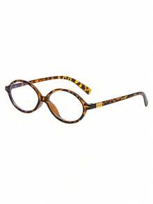 1 Pair Women's Oval Small Frame Campus Style Clear Lens Glasses, Suitable For All Face Shapes, Holiday Gift, Back To School, Office, Vacation Photo Wear, Can Be Used As Outfit Accessory - Leopard Print Flat - View 2
