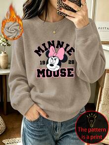 Disney Women's Plus-Size Casual Faux-Knit Top; Soft, Comfortable Fabric; Suitable For Autumn And Winter; Features A Minnie Mouse Letter Print. - Camel - View 5