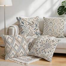 4pcs Bohemian Style Pillow Covers, Plant Geometric Floral Print Pattern Without Pillow Insert, Single-Sided Print Pillow Covers, Suitable For Living Room Bedroom Home Decor, All Season Pillow Covers - Multicolor - View 9