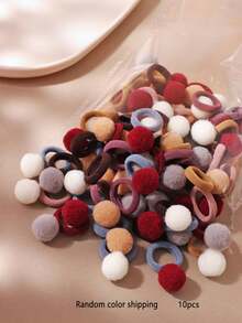 10/20/30/50/100pcs Colorful Coffee Brown Korean Style Small Pom Pom Hair Ties For Women Ponytail Braiding Towel Hair Rings Cute Cartoon Holiday Performance Hair Accessories - Multicolor - View 8