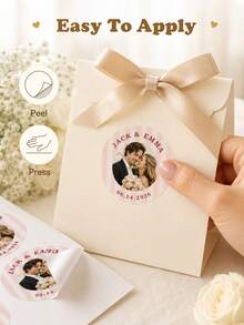 11/20/40pc Personalized Custom Round Photo Text Sticker,Custom Names Date,Wedding Gift,Bride Groom Couples,Favor Bags,Gift Boxes Envelope Decoration - Multicolor - View 6