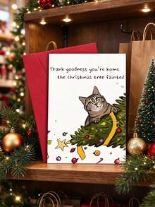 2pcs/Set Funny Christmas Card With Envelope For Friends, Perfect For Humorous Holiday Wishes And Creative Gifts - Christmas Kitten Style - View 8