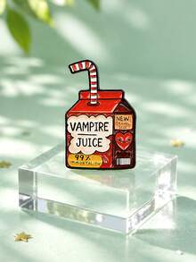 1pc Gothic Quirky Style Zinc Alloy Oil-Drip Red Juice Box Straw Letter Brooch, Women's Halloween Backpack & Jacket Decoration Gift - Multicolor - View 1