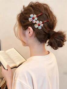 2pcs Colorful Acetate Fiber Flower Hair Clips, Side Bang Clips, Women's Hair Accessories, Spring/Summer - Multicolor - View 3