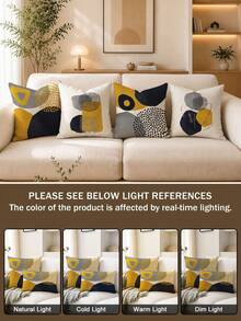 4pcs Bohemian Mustard Yellow And Gray Abstract Art Throw Pillow Covers, Geometric Minimalist Aesthetic, Mid-Century Modern Decorative Cushion Covers For Sofa And Home Decor (Pillow Inserts Not Included) - Multicolor - View 6