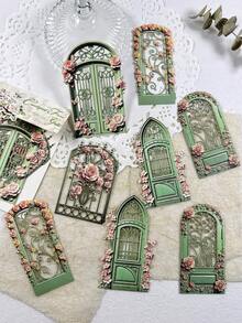 10pcs/Pack Hollow European Vintage Art Door & Window Hard Card Stickers For Scrapbooking DIY Collage Decoration Photo Album Scrapbook - one-size - View 3