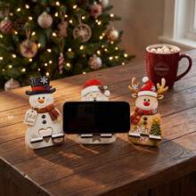 1pc New Christmas Theme Painted Wooden Old Man Snowman Reindeer Phone Holder Desktop Atmosphere Decoration Ornament [Random Style And Color Sent] - Multicolor - View 4