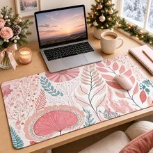 1pc Emerald Green Botanical Flower Mouse Pad, White Lotus Daisy Leaf Folk Art Pattern Extended Desk Mat For Home Office And Gaming, Sizes S/M/L/XL - View 6