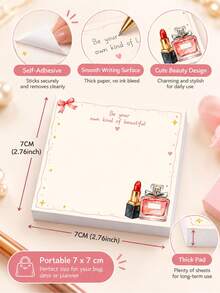 1pc Pink Perfume Lipstick Pattern Watercolor Bow Self-Adhesive Sticky Note, Suitable For Note-Taking, Student Learning, Office To-Do List, Schedule Recording, Highly Decorative And Eye-Catching, Ideal Gift For Back To School Season Or Birthday - one-size - View 6