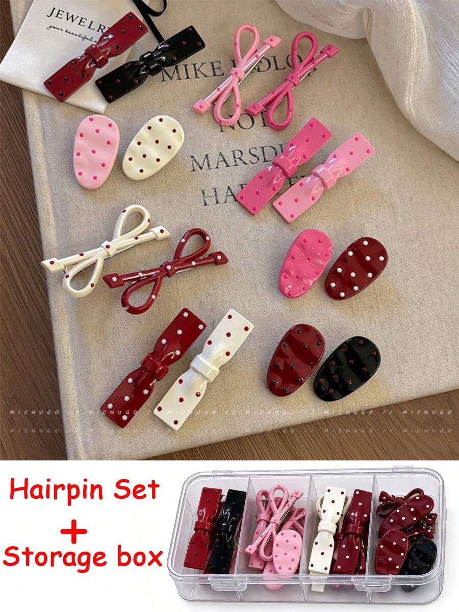17/16/8/1pc Cute & Sweet Hair Clip Set With Crescent Moon Bow, Fashionable Hair Accessories For Girls, Suitable For Bangs, Exquisite Design, Ideal For Daily Wear And Various Outfits And Occasions, Suitable For Front Bangs Or Side Bangs, Crocodile Style Hair Clips, Perfect For Everyday Use (Storage Box) - Multicolor - View 1